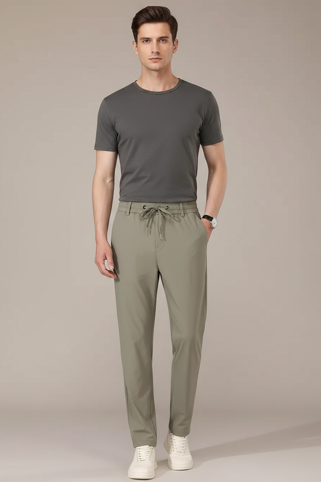 Pantalon Fluide Vert Kaki Droit Décontracté Homme - Polyester