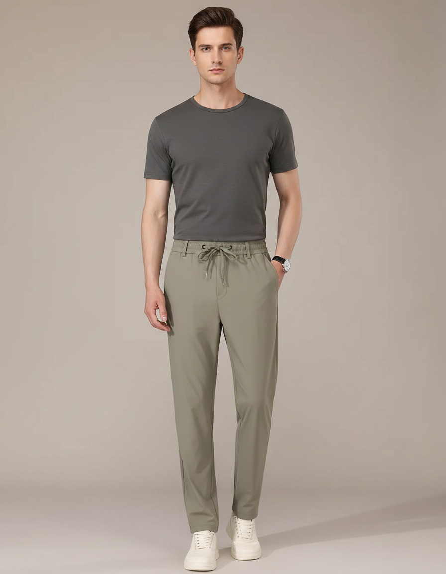 Pantalon Fluide Vert Kaki Droit Décontracté Homme - Polyester