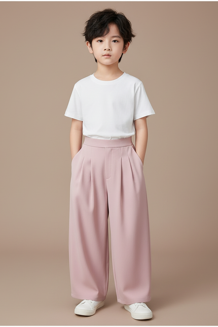 Pantalon Fluide Garçon Rose Palazzo - Polyester