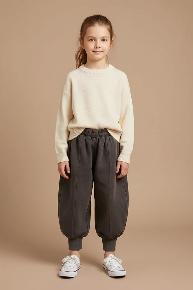 Pantalon Fluide Gris Ample Coton Harem Enfant - Molleton