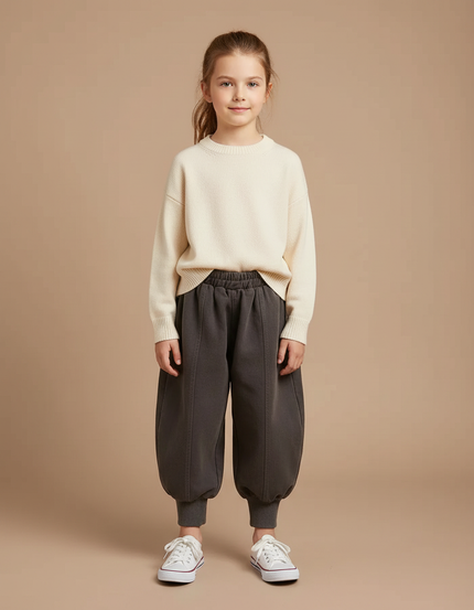 Pantalon Fluide Gris Ample Coton Harem Enfant - Molleton