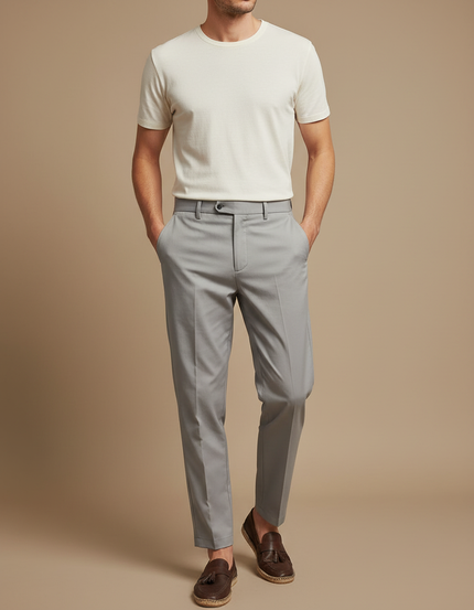 Pantalon Fluide Gris Clair Droit Élégant Homme - Polyester