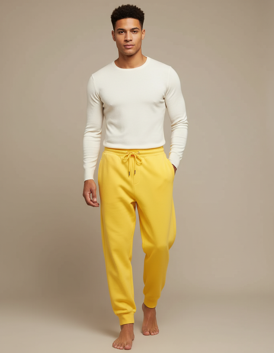 Pantalon Fluide Jaune Ample Décontracté Jogging Homme - Molleton
