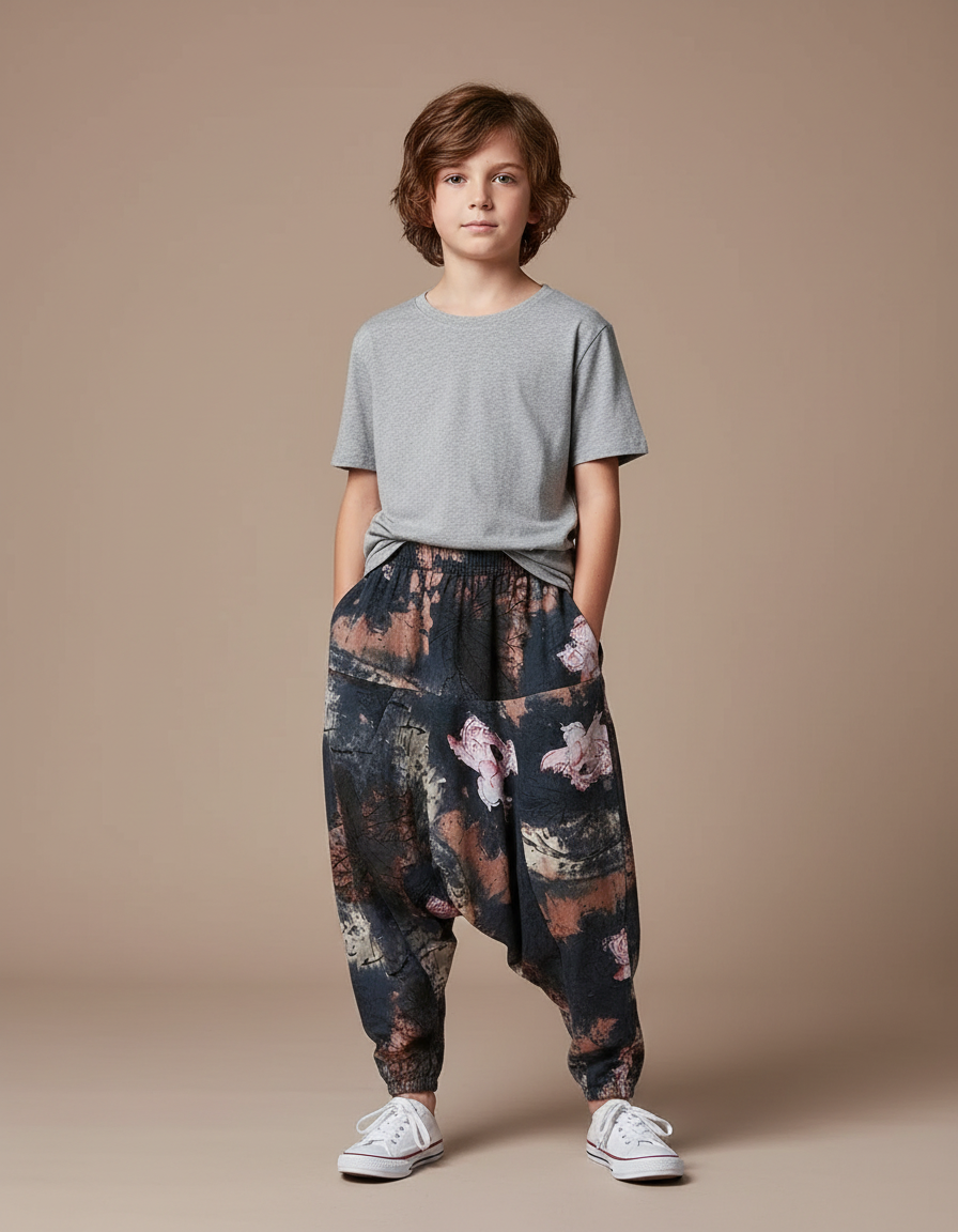 Pantalon Fluide Imprimé Floral Ample Harem Enfant - Viscose