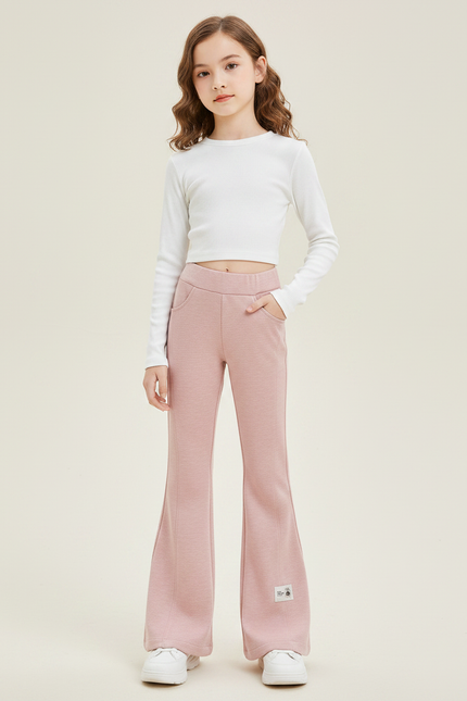 Pantalon Fluide Rose Évasé Confortable Fille - Molleton