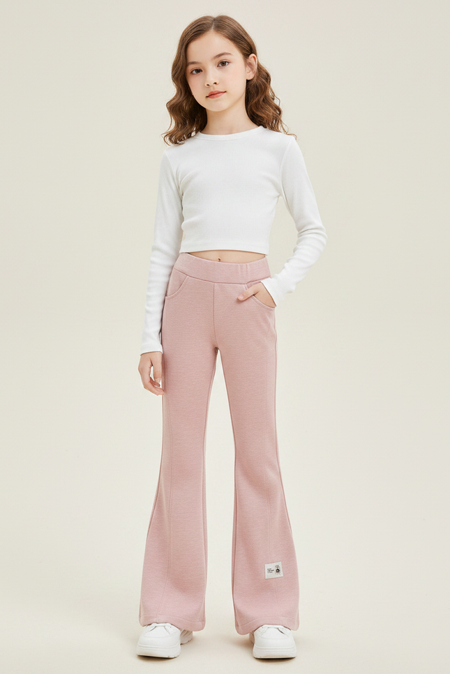 Pantalon Fluide Rose Évasé Confortable Fille - Molleton