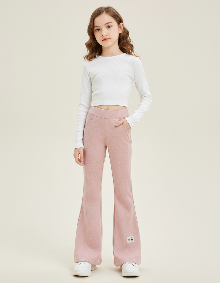 Pantalon Fluide Rose Évasé Confortable Fille - Molleton