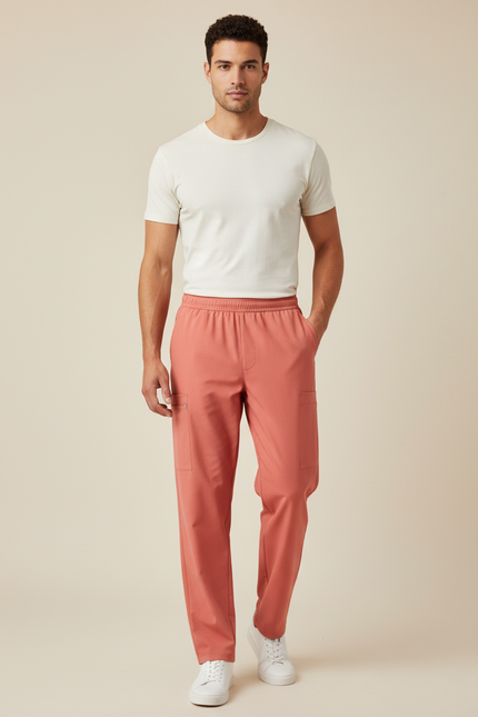 Pantalon Fluide Corail Droit Décontracté Homme Coton - Orange