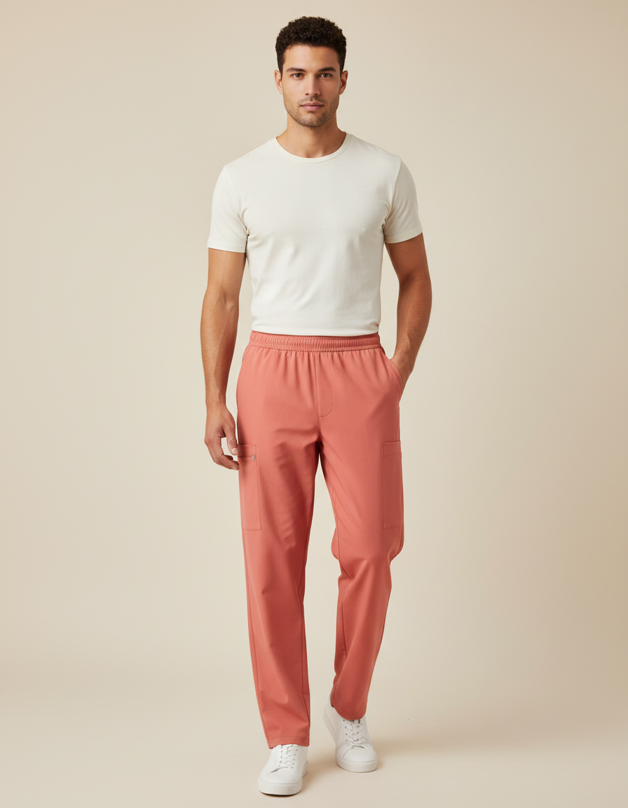 Pantalon Fluide Corail Droit Décontracté Homme Coton - Orange