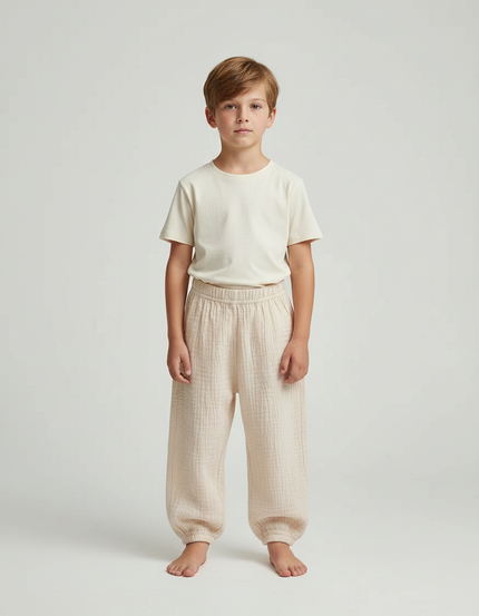 Pantalon Fluide Beige Gaze Ample Confortable Enfant - Coton