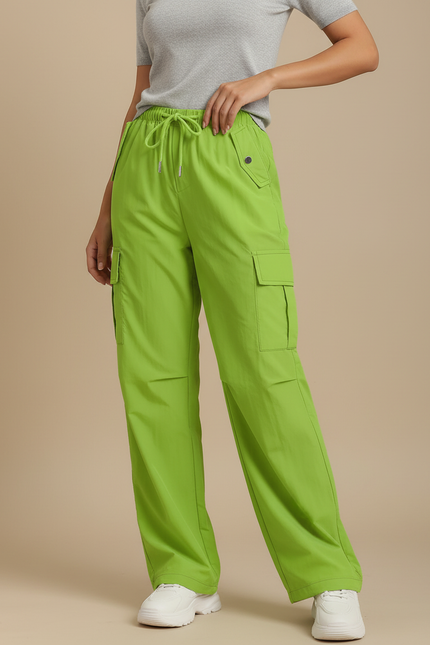Pantalon Fluide Vert Pomme Cargo Ample Décontracté - Polyester