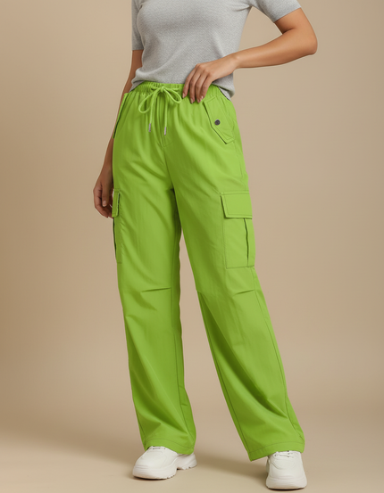 Pantalon Fluide Vert Pomme Cargo Ample Décontracté - Polyester