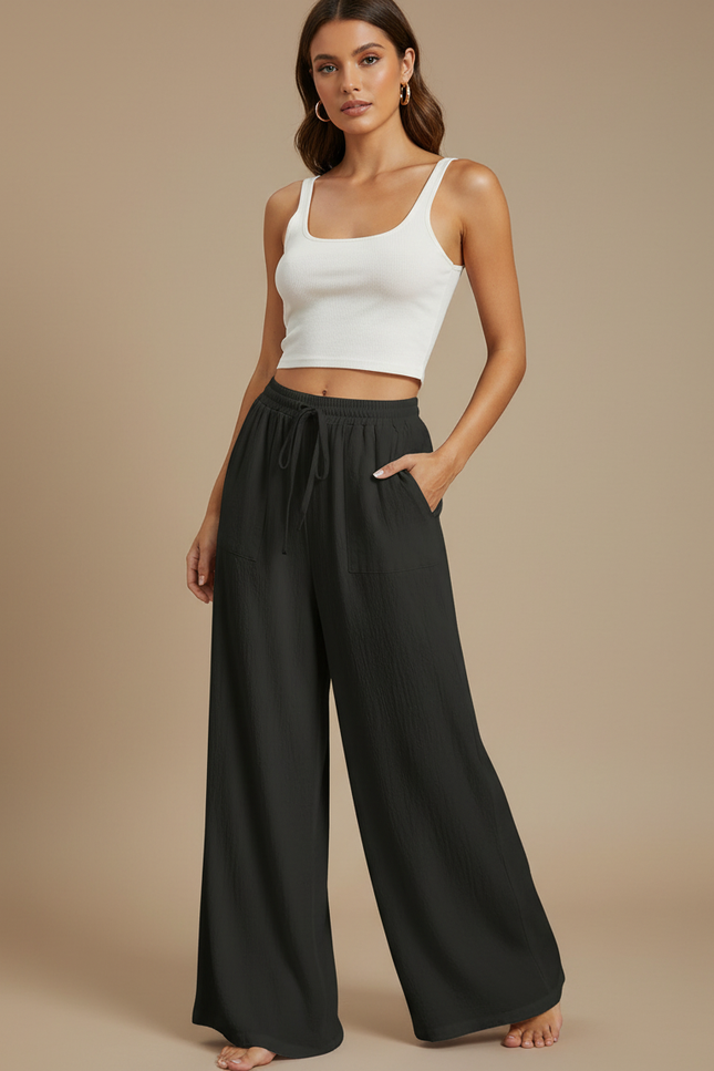 Pantalon Fluide Femme Gris Palazzo - Kaki Lin