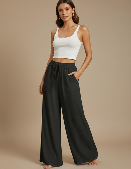 Pantalon Fluide Femme Gris Palazzo - Kaki Lin