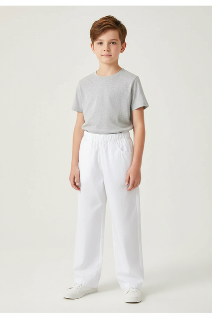 Pantalon Fluide Blanc Ample Confortable Garçon École - Coton