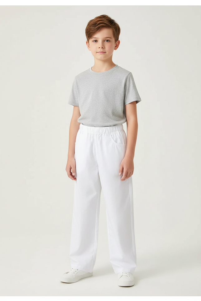Pantalon Fluide Blanc Ample Confortable Garçon École - Coton