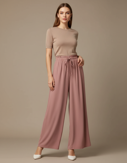 Pantalon Fluide Rose Ample Taille Haute Élégant - Viscose