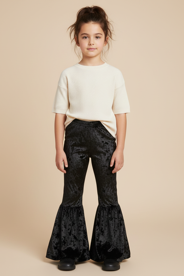 Pantalon Fluide Velours Noir Évasé Enfant Confortable