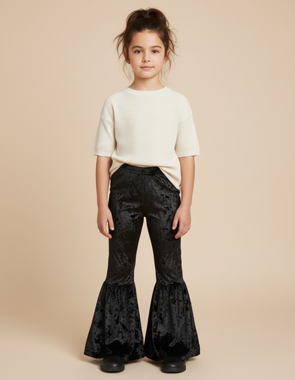 Pantalon Fluide Velours Noir Évasé Enfant Confortable