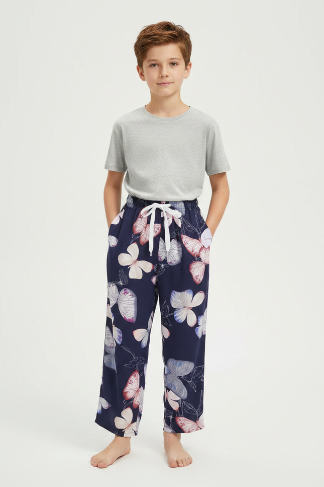 Pantalon Fluide Papillons Bleu Marine Ample Confortable Enfant - Viscose
