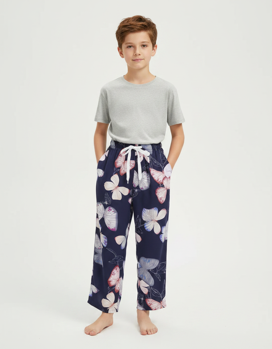 Pantalon Fluide Papillons Bleu Marine Ample Confortable Enfant - Viscose