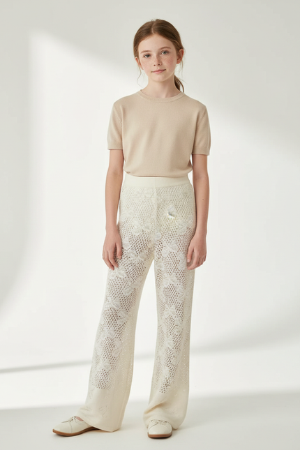 Pantalon Fluide Crochet - Blanc Maille