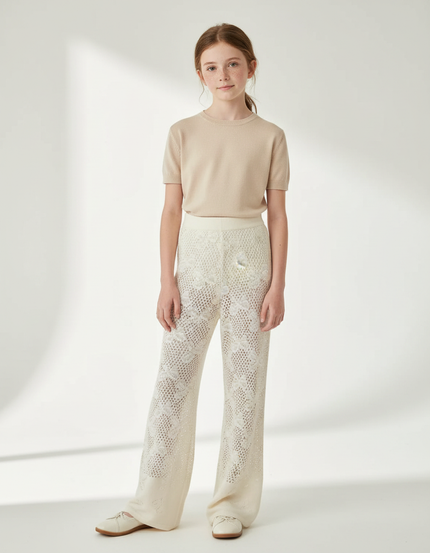 Pantalon Fluide Crochet - Blanc Maille