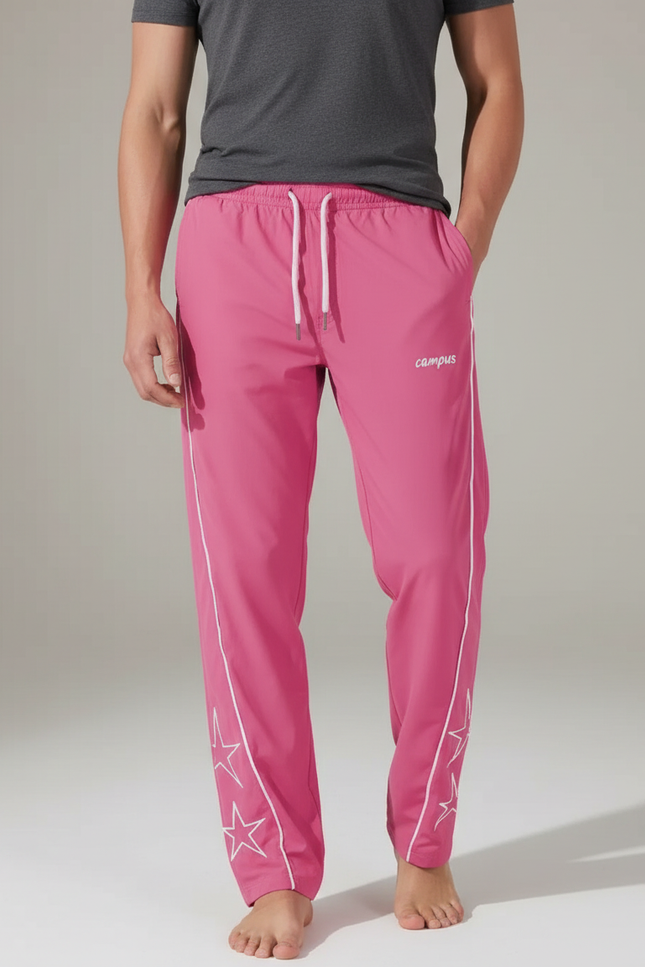 Pantalon Fluide Rose Étoiles Blanches Sport Cordon Homme - Polyester
