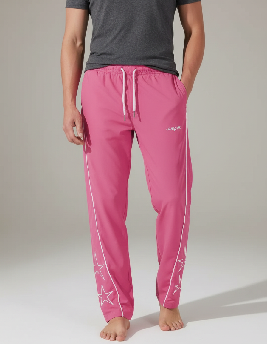Pantalon Fluide Rose Étoiles Blanches Sport Cordon Homme - Polyester