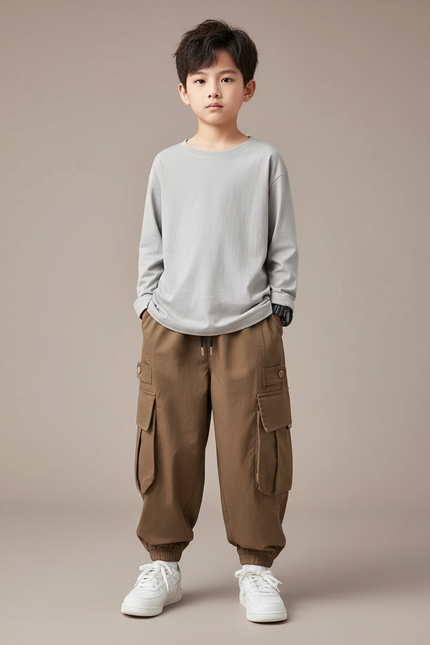 Pantalon Fluide Garçon Marron Coupe Ample - Toile