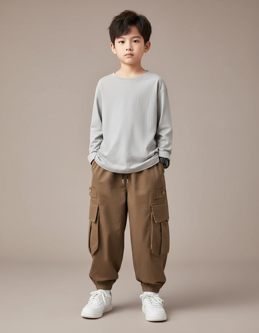 Pantalon Fluide Garçon Marron Coupe Ample - Toile
