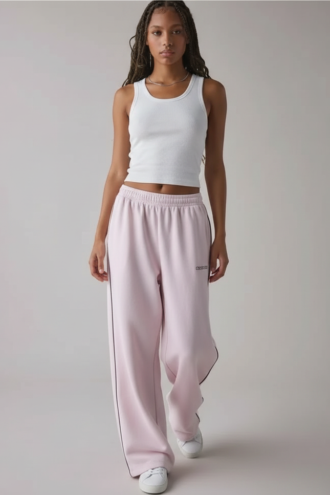 Pantalon Fluide Avec Rayure - Rose Molleton