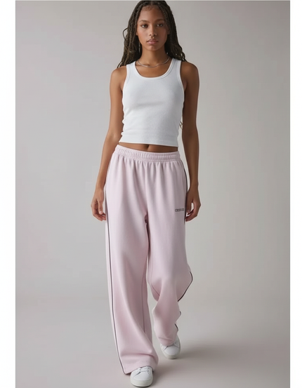 Pantalon Fluide Avec Rayure - Rose Molleton