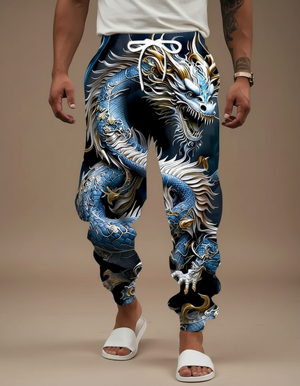 Pantalon Fluide Dragon Bleu Ample Décontracté Homme - Polyester