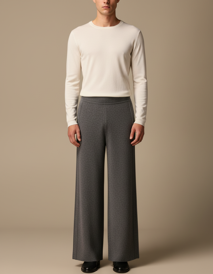 Pantalon Fluide Made In Italy - Gris Maille