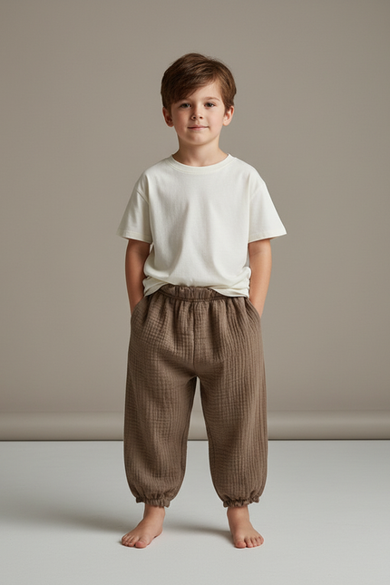 Pantalon Fluide Marron Ample Coton Enfant