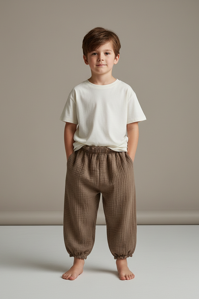 Pantalon Fluide Marron Ample Coton Enfant