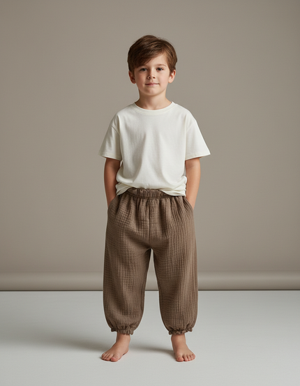 Pantalon Fluide Marron Ample Coton Enfant