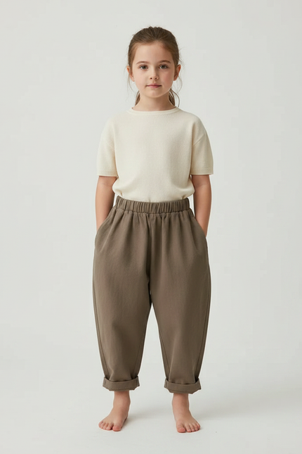 Pantalon Fluide Kaki Ample Coton Enfant Casual - Molleton