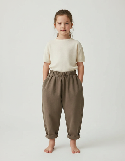 Pantalon Fluide Kaki Ample Coton Enfant Casual - Molleton
