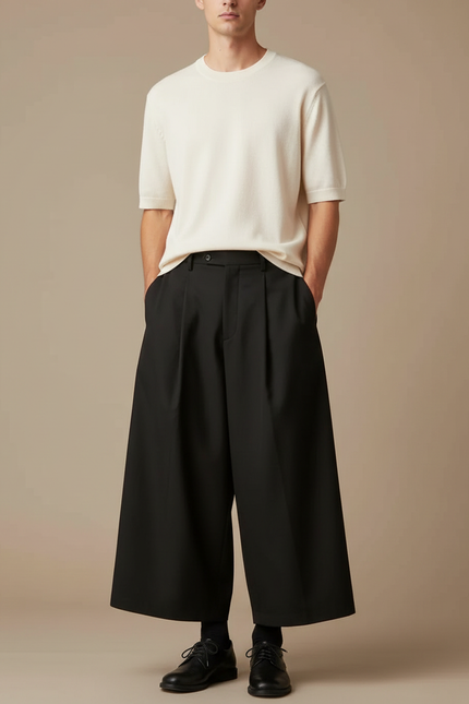 Pantalon Fluide Homme Noir Coupe Ample Polyester Chic - Gabardine