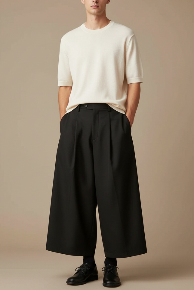 Pantalon Fluide Homme Noir Coupe Ample Polyester Chic - Gabardine