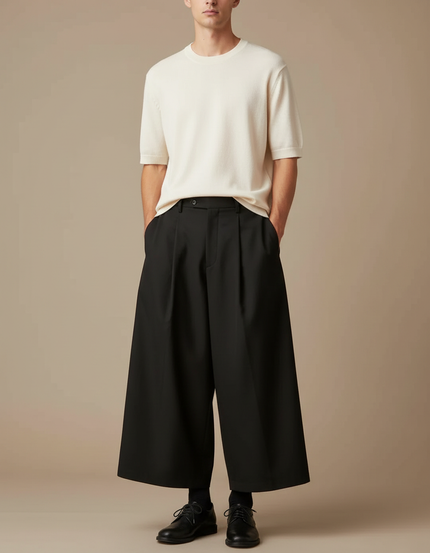 Pantalon Fluide Homme Noir Coupe Ample Polyester Chic - Gabardine