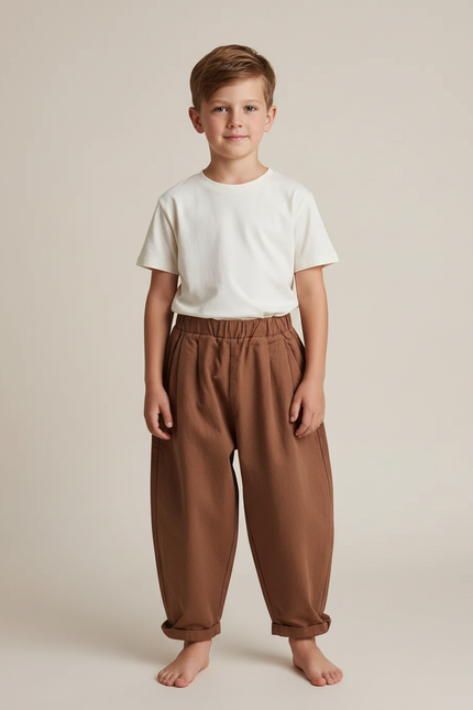 Pantalon Fluide Marron Ample Confortable Enfant Coton - Molleton