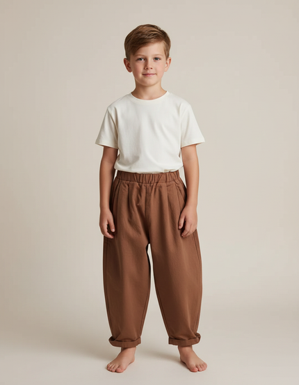 Pantalon Fluide Marron Ample Confortable Enfant Coton - Molleton