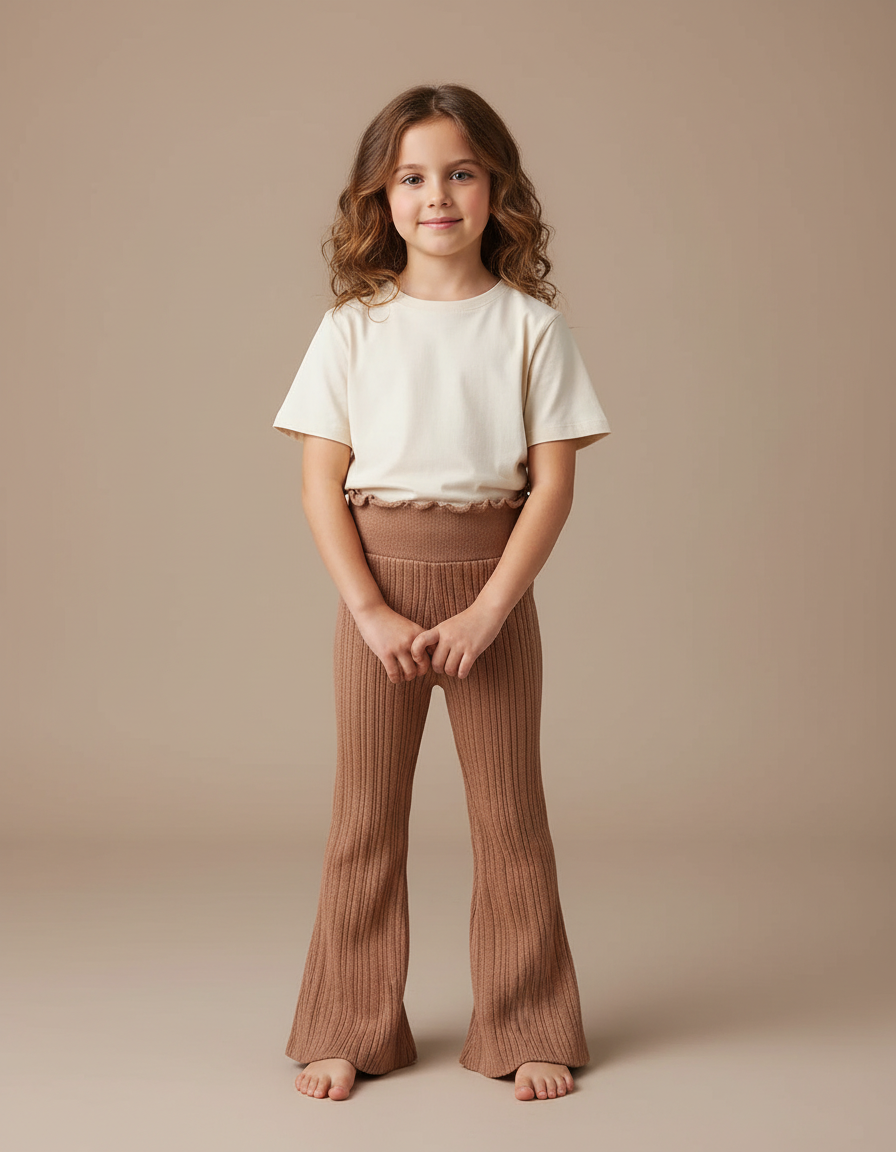Pantalon Fluide Côtelé Marron Évasé Tricoté Enfant - Maille