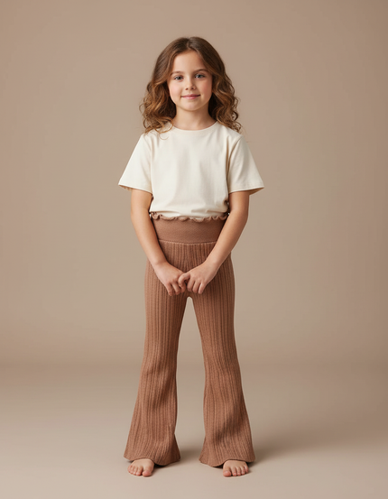 Pantalon Fluide Côtelé Marron Évasé Tricoté Enfant - Maille