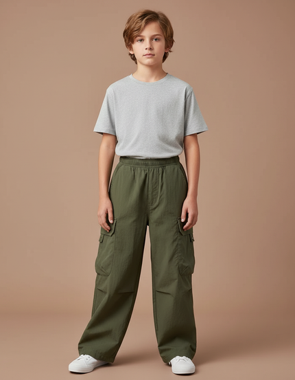 Pantalon Fluide Vert Militaire Ample Coton Garçon - Kaki