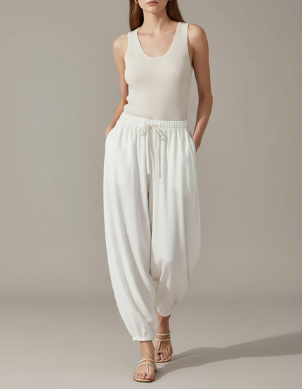 Pantalon Fluide Blanc Ample Coton Décontracté Confortable - Lin