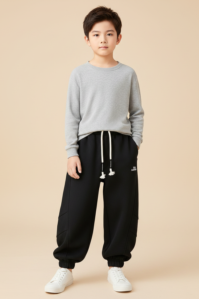 Pantalon Fluide Noir Ample Décontracté Cordon Enfants - Molleton